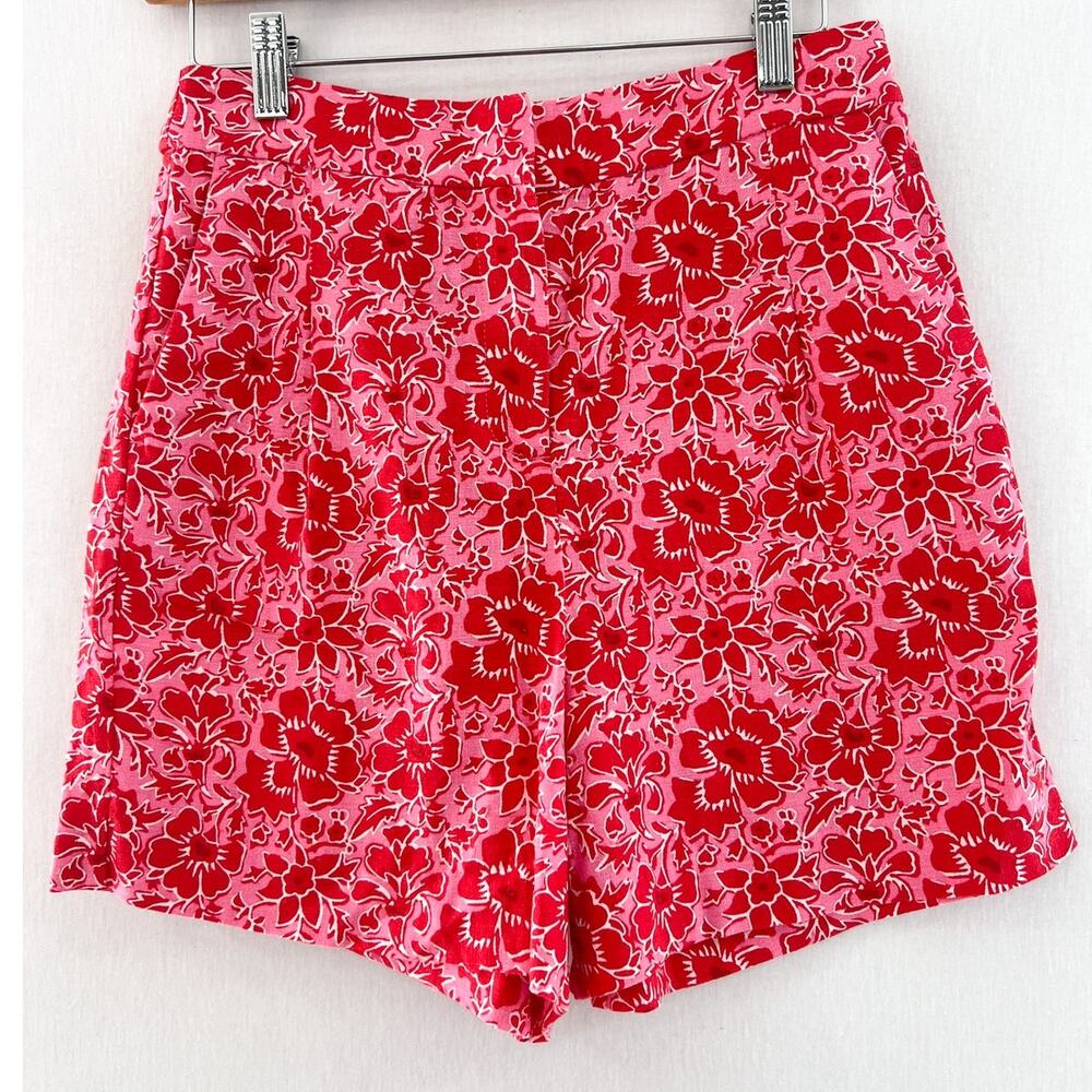 J. Crew Women's Floral Linen Blend Shorts 4 Red Pink Valentines Floral Preppy